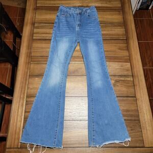 Shein Classic Blue Denim Flare Jeans w/ Raw Hem - Size Small 4